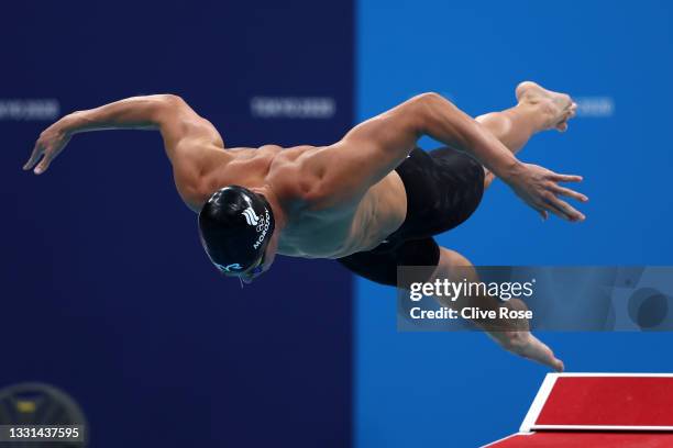 Vladimir Morozov of Team ROC competes in the Men's 50m Freestyle heats on day seven of the Tokyo 2020 Olympic Games at Tokyo Aquatics Centre on July...