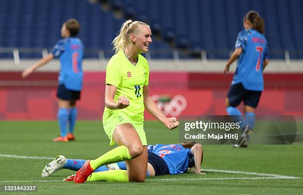 Stina Blackstenius of Team Sweden celebrates after scoring their side's second goal during the Women's Quarter Final match between Sweden and Japan...