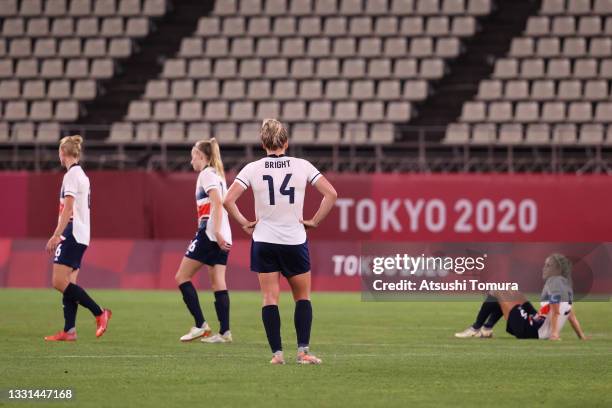 Millie Bright of Team Great Britain looks dejected after the Women's Quarter Final match between Great Britain and Australia on day seven of the...