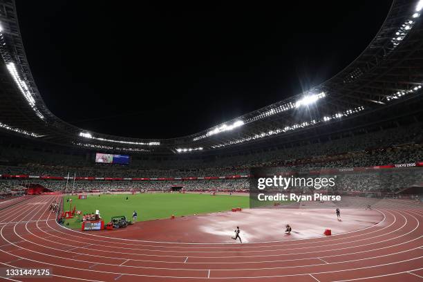 Stephen Kissa of Team Uganda leads in the Men's 10,000 metres Final on day seven of the Tokyo 2020 Olympic Games at Olympic Stadium on July 30, 2021...