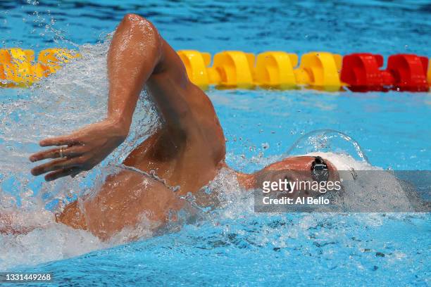 Mykhailo Romanchuk of Team Ukraine competes in heat four of the Men's 1500m Freestyle on day seven of the Tokyo 2020 Olympic Games at Tokyo Aquatics...