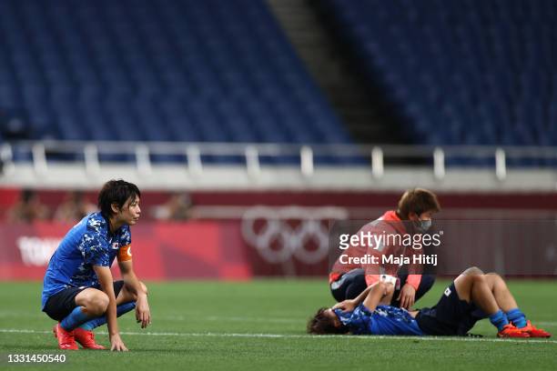 Saki Kumagai of Team Japan looks dejected following defeat in the Women's Quarter Final match between Sweden and Japan on day seven of the Tokyo 2020...