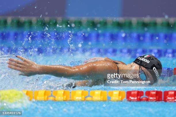 Elena di Liddo of Team Italy competes in heat one of the Women's 4 x 100m Medley Relay on day seven of the Tokyo 2020 Olympic Games at Tokyo Aquatics...