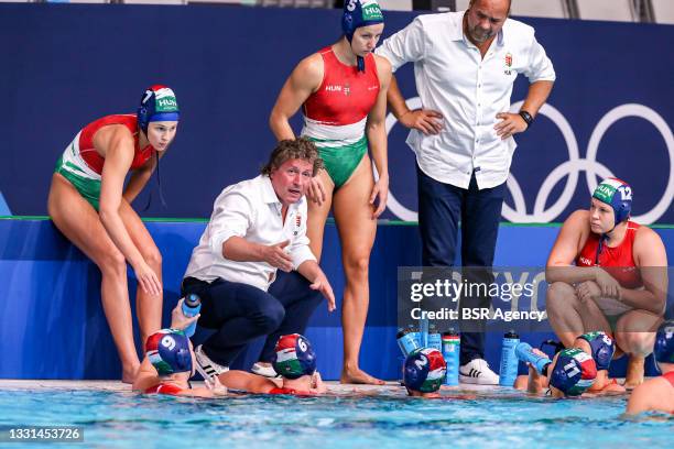 Anna Illes of Hungary, Dora Leimeter of Hungary, Rebecca Parkes of Hungary, head coach Attila Biro of Hungary, Gabriella Szucs of Hungary, Dorottya...