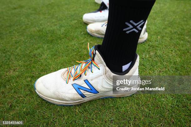 Rainbow laces during the Royal London One Day Cup match between Surrey and Northamptonshire at The Kia Oval on July 30, 2021 in London, England.