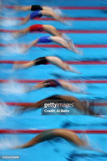 Start of heat two of the Men's 4 x 100m Medley Relay on day seven of the Tokyo 2020 Olympic Games at Tokyo Aquatics Centre on July 30, 2021 in Tokyo,...