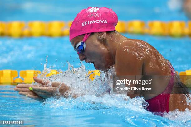 Yuliya Efimova of Team ROC competes in heat two of the Women's 4 x 100m Medley Relay on day seven of the Tokyo 2020 Olympic Games at Tokyo Aquatics...