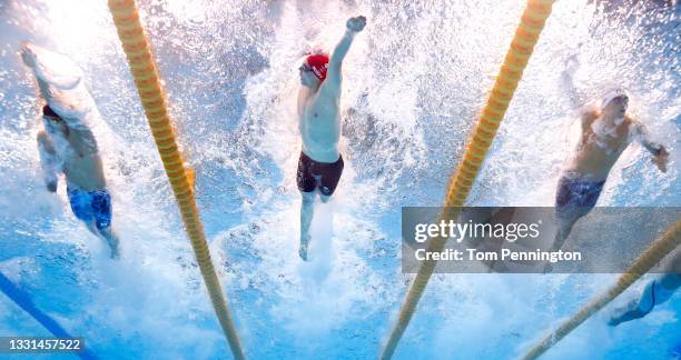 Duncan Scott of Team Great Britain competes in heat two of the Men's 4 x 100m Medley Relay on day seven of the Tokyo 2020 Olympic Games at Tokyo...