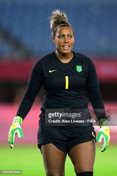 Barbara of Team Brazil looks on during the Women's Quarter Final match between Canada and Brazil on day seven of the Tokyo 2020 Olympic Games at...