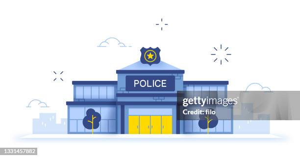 stockillustraties, clipart, cartoons en iconen met police station - regeringsgebouw