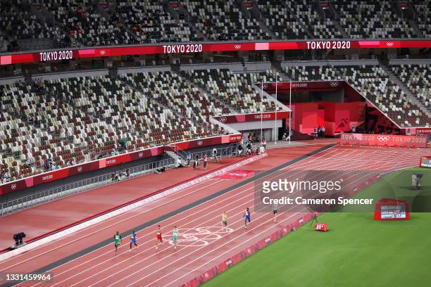 General view of the 4x400 Relay Mixed Round 1 on day seven of the Tokyo 2020 Olympic Games at Olympic Stadium on July 30, 2021 in Tokyo, Japan.