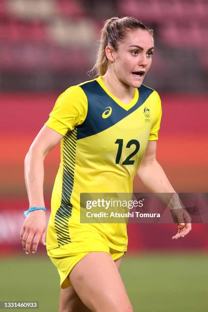 Ellie Carpenter of Team Australia looks on during the Women's Quarter Final match between Great Britain and Australia on day seven of the Tokyo 2020...