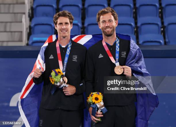Bronze medalists Marcus Daniell of Team New Zealand and Michael Venus of Team New Zealand pose with their bronze medals for Tennis Men's Doubles on...