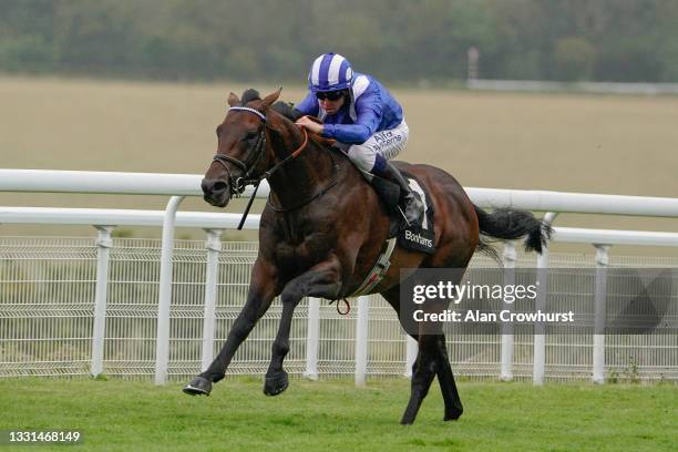 Jim Crowley riding Baaeed win The Bonhams Thoroughbred Stakes during the Qatar Goodwood Festival at Goodwood Racecourse on July 30, 2021 in...