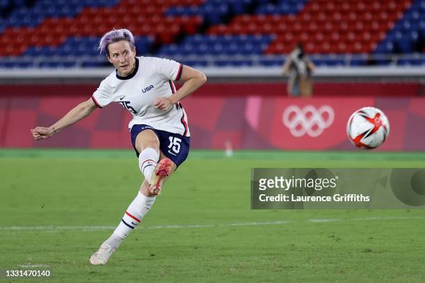 Megan Rapinoe of Team United States scores their sides winning penalty in the penalty shoot out during the Women's Quarter Final match between...