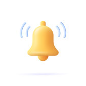 Notification message bell icon alert and alarm icon. 3d vector illustration.
