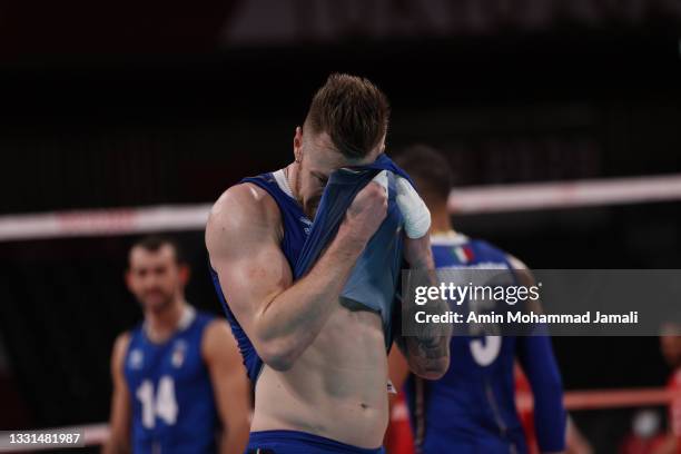 Ivan Zaytsev of Team Italy in action during the Men's Preliminary Round - Pool A volleyball on day seven of the Tokyo 2020 Olympic Games at Ariake...