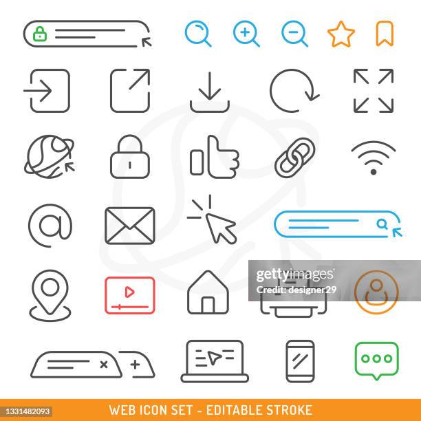 ilustraciones, imágenes clip art, dibujos animados e iconos de stock de diseño vectorial de conjunto de iconos web. - com