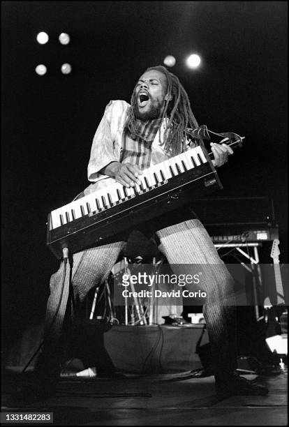 Michael 'Ibo' Cooper of Third World performing at Wembley Arena, London, UK on 28 September 1985Richard Daley, Bunny Rugs