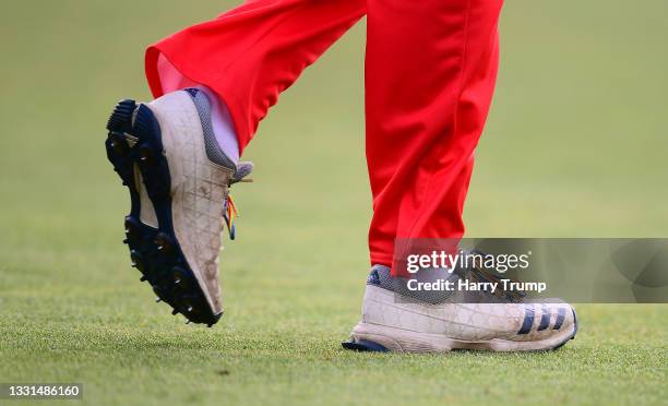 Detailed view of Rainbow shoelaces during The Hundred match between Southern Brave Women and Birmingham Phoenix Women at The Ageas Bowl on July 30,...