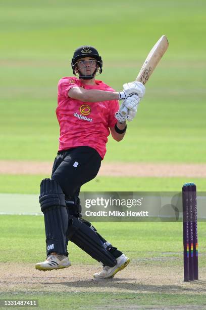 James Coles of Sussex in action during the Royal London Cup match between Sussex and Kent at The 1st Central County Ground on July 30, 2021 in Hove,...