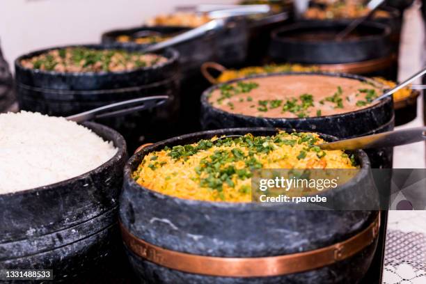 minas gerais food buffet - soapstone stockfoto's en -beelden