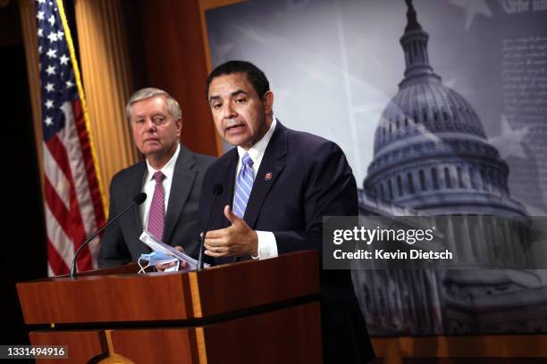 Rep. Henry Cuellar , joined by Sen. Lindsey Graham , speaks on southern border security and illegal immigration, during a news conference at the U.S....