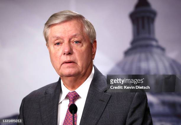 Sen. Lindsey Graham speaks on southern border security and illegal immigration, during a news conference at the U.S. Capitol on July 30, 2021 in...