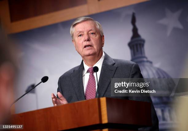 Sen. Lindsey Graham speaks on southern border security and illegal immigration, during a news conference at the U.S. Capitol on July 30, 2021 in...