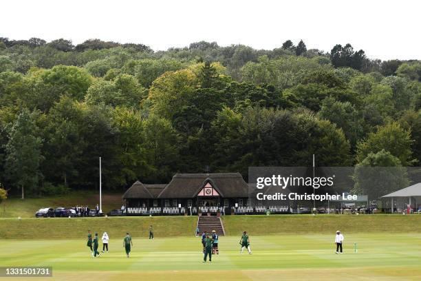 General action between PCA England Legends and Sir Paul Getty XI during the PCA Festival of Cricket at Wormsley Cricket Ground on July 30, 2021 in...