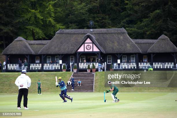 General action between PCA England Legends and Sir Paul Getty XI during the PCA Festival of Cricket at Wormsley Cricket Ground on July 30, 2021 in...