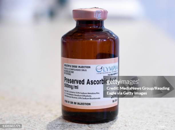 Spring Township, PA A bottle of Preserved Ascorbic Acid, one of the components included in the IV Vitamin Therapy. At Reading Dermatology in Spring...