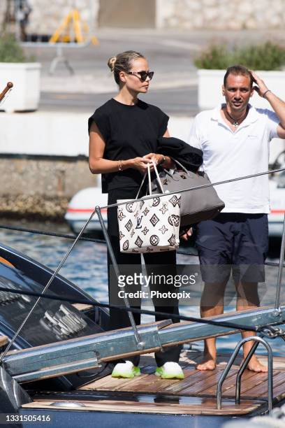 Natasha Poly is seen arriving in Capri ahead of the UNICEF italia and LuisaViaRoma summer gala on July 30, 2021 in Capri, Italy.