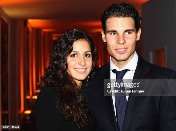 Rafael Nadal of Spain and girlfriend Maria Francisca Perello arrive at the Battersea Power Station during previews for the ATP World Tour Finals...