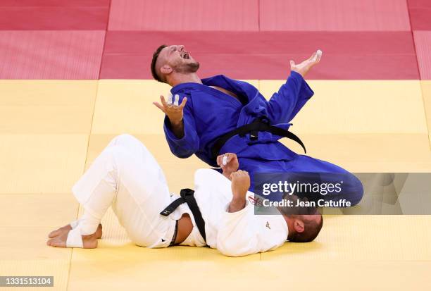 Lukas Krpalek of Czech Republic celebrates winning against Guram Tushishvili of Georgia in the Gold Medal match for the +100kg category during day...