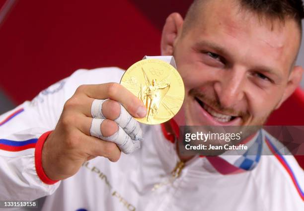 Gold Medalist Lukas Krpalek of Czech Republic during the medal ceremony for the +100kg category during day seven at the judo events of the Tokyo 2020...