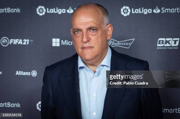 Javier Tebas attends the La Liga Champions gala red carpet at the Reina Sofia museum In Madrid on July 30, 2021 in Madrid, Spain.