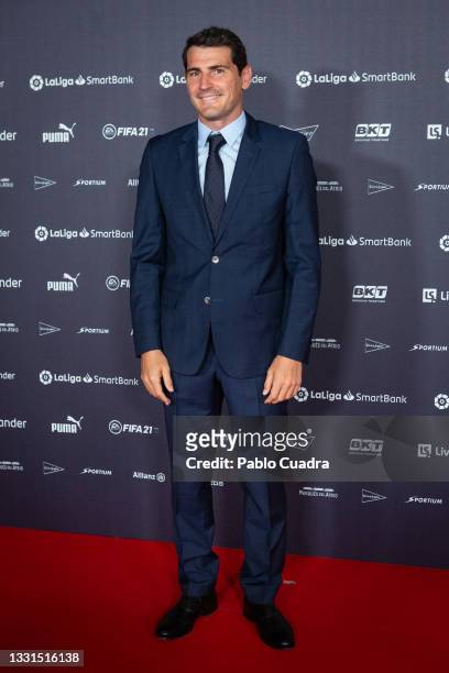 Iker Casillas attends the LaLiga Champions gala red carpet at the Reina Sofia museum In Madrid on July 30, 2021 in Madrid, Spain.