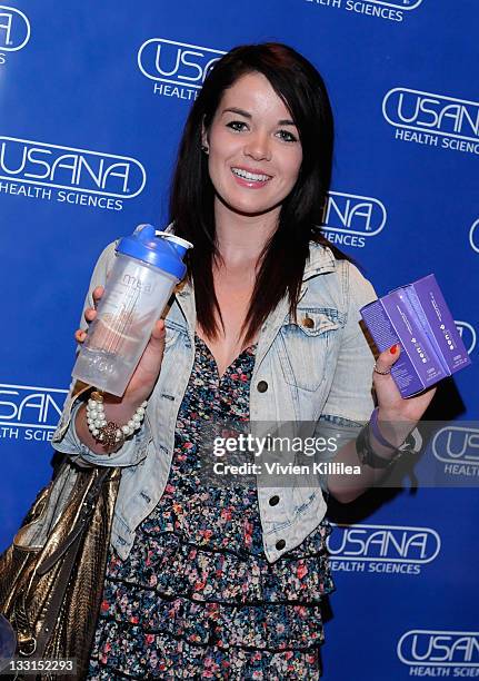 Actress Jade Ramsey poses with USANA during Kari Feinstein MTV Movie Awards Style Lounge at W Hollywood on June 2, 2011 in Hollywood, California.