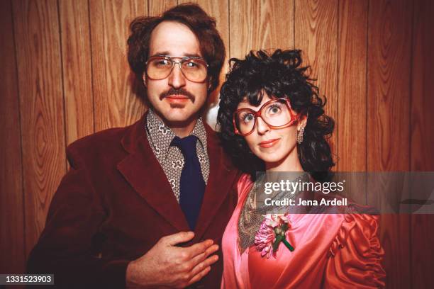 retro couple wearing glasses, 1970s couple, 1970s man and woman married couple - 80s hair bildbanksfoton och bilder