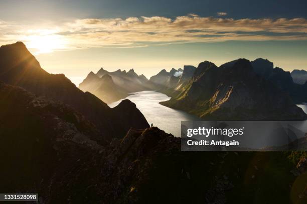 mountains, fjords, lofoten islands - moskenesoya stock pictures, royalty-free photos & images