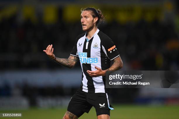 Jeff Hendrick of Newcastle in action during the pre-season friendly between Burton Albion and Newcastle United at the Pirelli Stadium on July 30,...