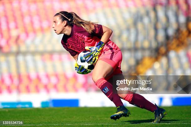Renata Masciarelli, Goalkeeper of America holds the ball during a match between Queretaro and America as part of Liga MX Femenil Torneo Apertura 2021...