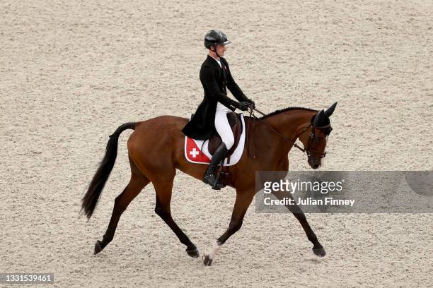 Robin Godel of Team Switzerland riding Jet Set competes in the Eventing Dressage Team and Individual Day 2 - Session 3 on day eight of the Tokyo 2020...
