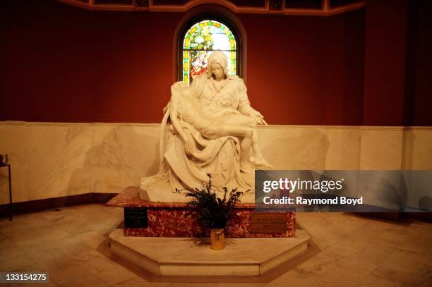 Full-sized replica of Michaelangelo's "Pieta" sits in the basement inside of Basilica Of Our Lady Of Sorrows, in Chicago, Illinois on OCTOBER 17,...