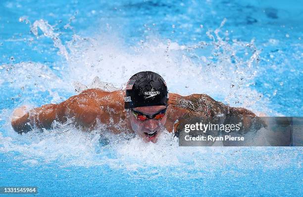Caeleb Dressel of Team United States competes in the Men's 100m Butterfly Final at Tokyo Aquatics Centre on July 31, 2021 in Tokyo, Japan.