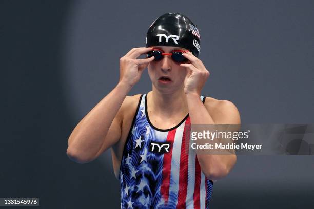 Katie Ledecky of Team United States prepares to compete in the Women's 800m Freestyle Final at Tokyo Aquatics Centre on July 31, 2021 in Tokyo, Japan.