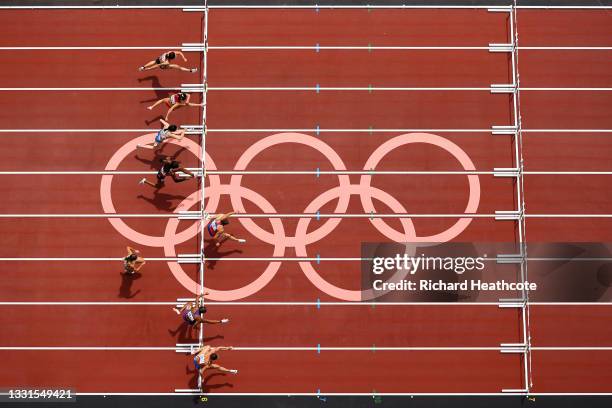 Runners competes in the Women's 100m hurdles heats on day eight of the Tokyo 2020 Olympic Games at Olympic Stadium on July 31, 2021 in Tokyo, Japan.