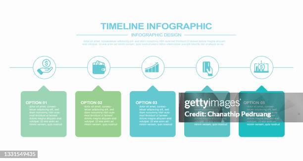 ilustraciones, imágenes clip art, dibujos animados e iconos de stock de infografías empresariales. línea de tiempo con 5 pasos, opciones, cuadrados. plantilla vectorial. ilustración de stock diagrama de flujo, organización, gráfico por ordenador, infografía, marketing - línea-de-tiempo-medios-visuales