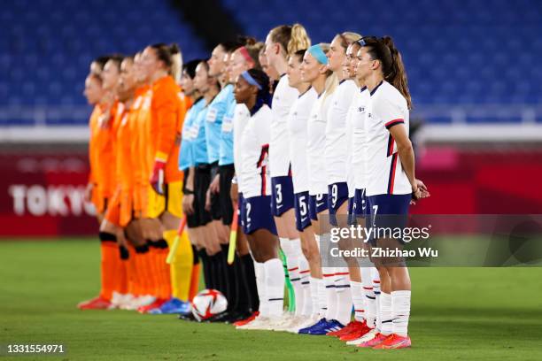 Players of United States line up during the Women's Quarter Final match between Netherlands and United States on day seven of the Tokyo 2020 Olympic...